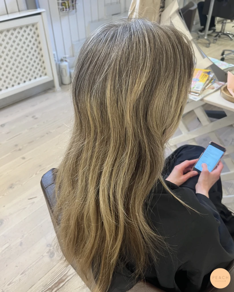 Beige blond som smälter ihop med grått hår