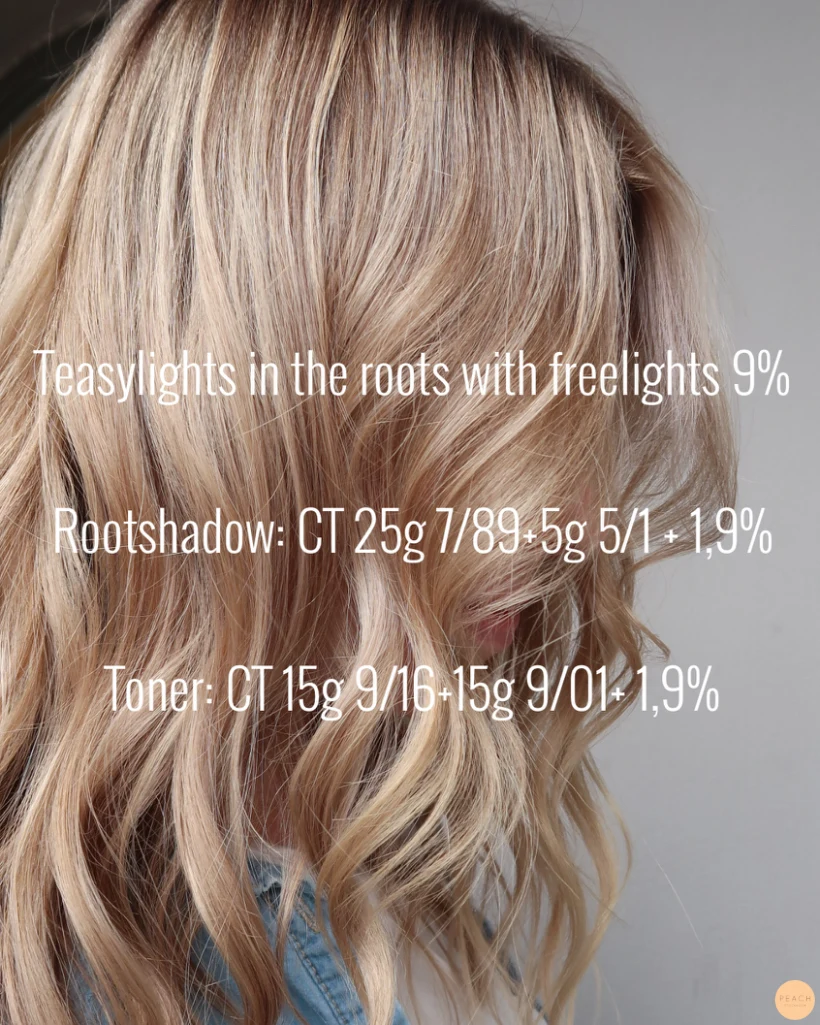 Beigeblond hårfärg med ljusa slingor och rootshadow