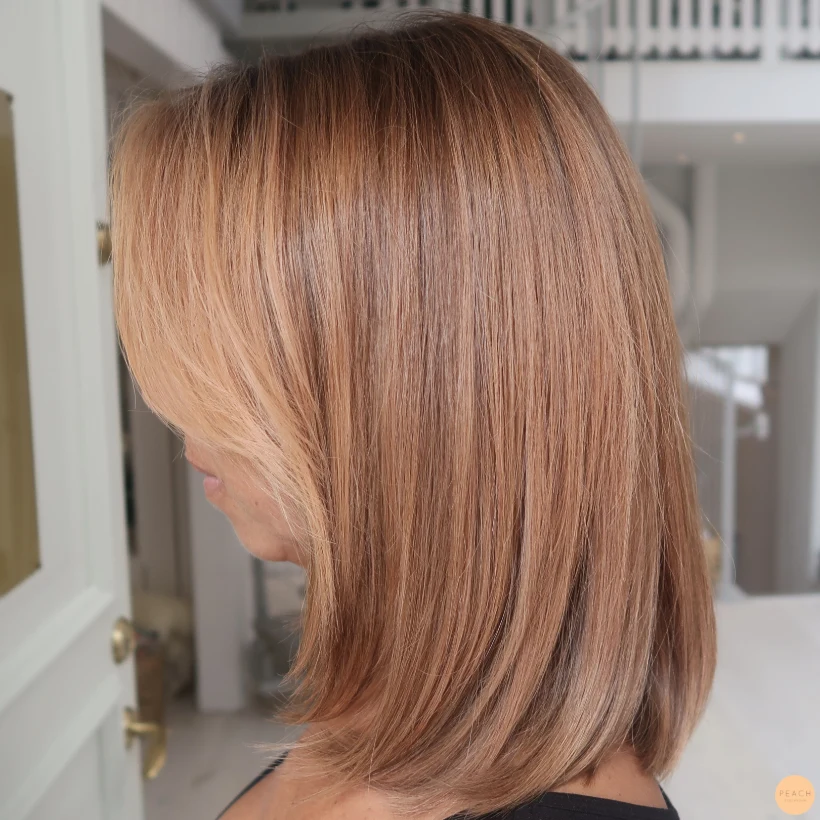 Copper peach hair colour balayage
