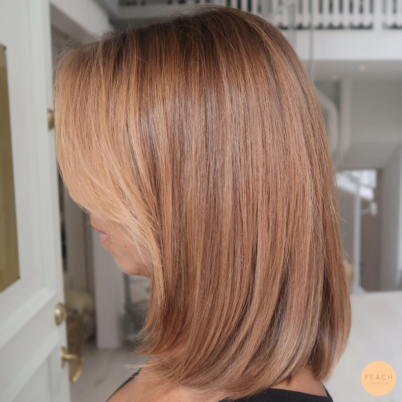 Copper peach hair colour balayage