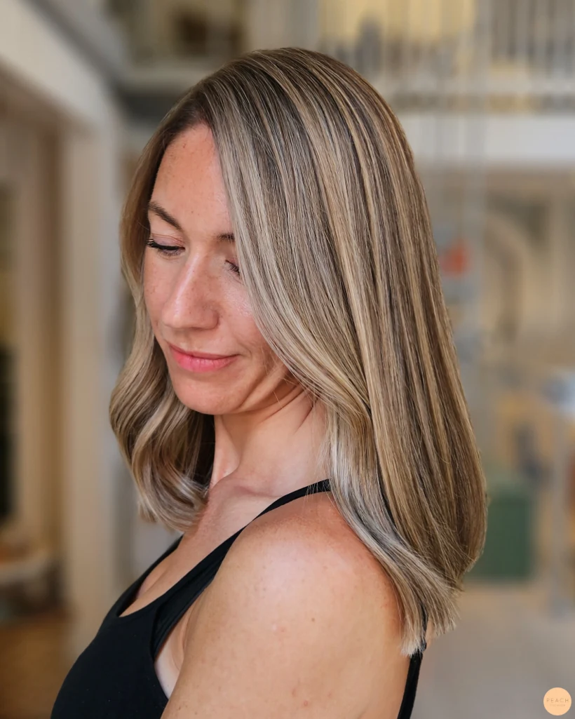 Beige balayage on brown hair