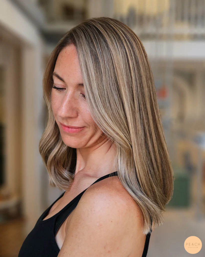Beige balayage on brown hair