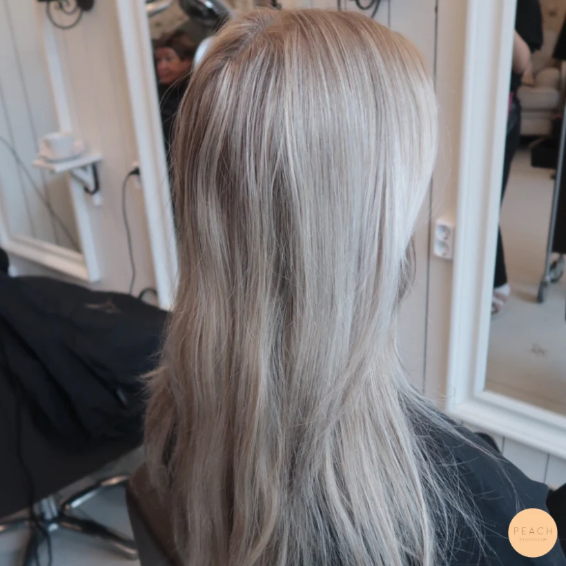 Kall blond balayage med highlights och lowlights