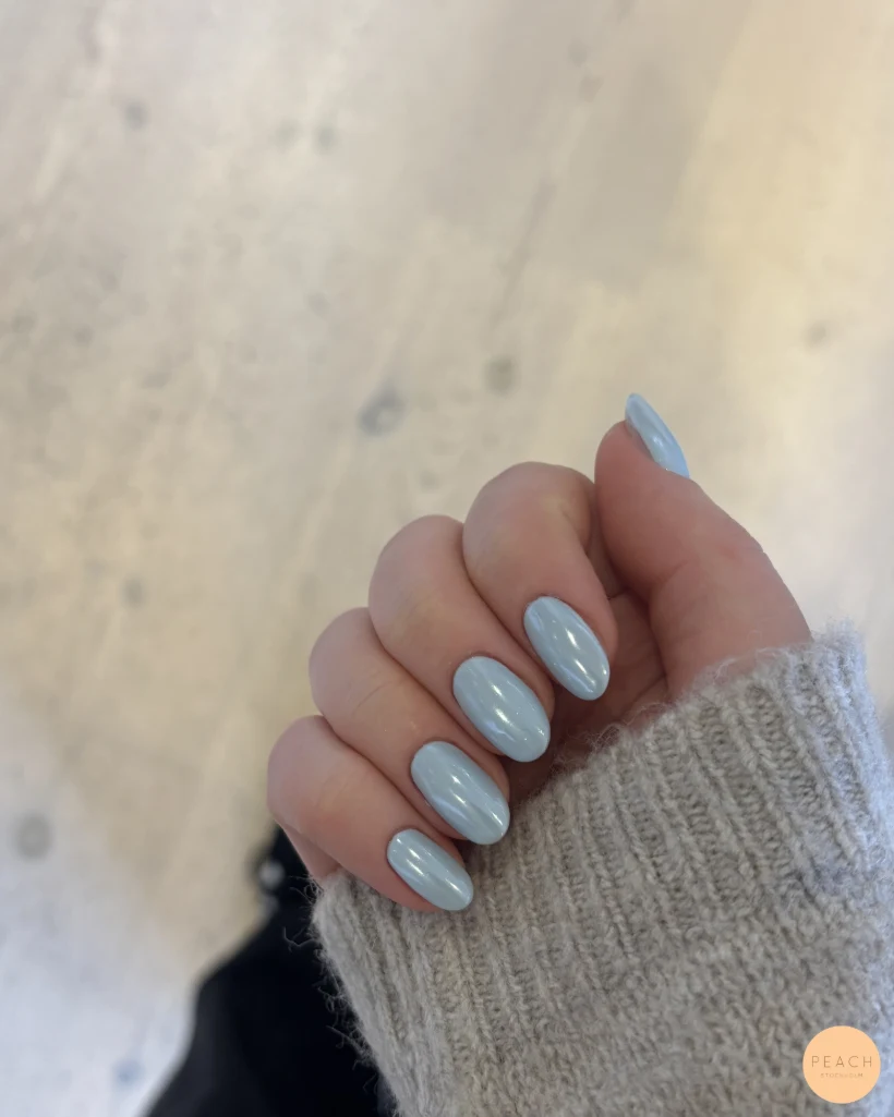 Light blue chrome nails