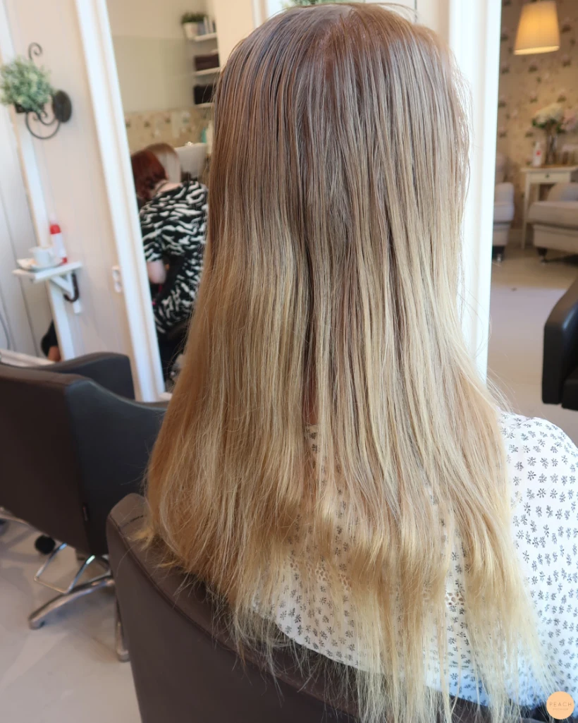 Varm blond med ljusa och mörka slingor