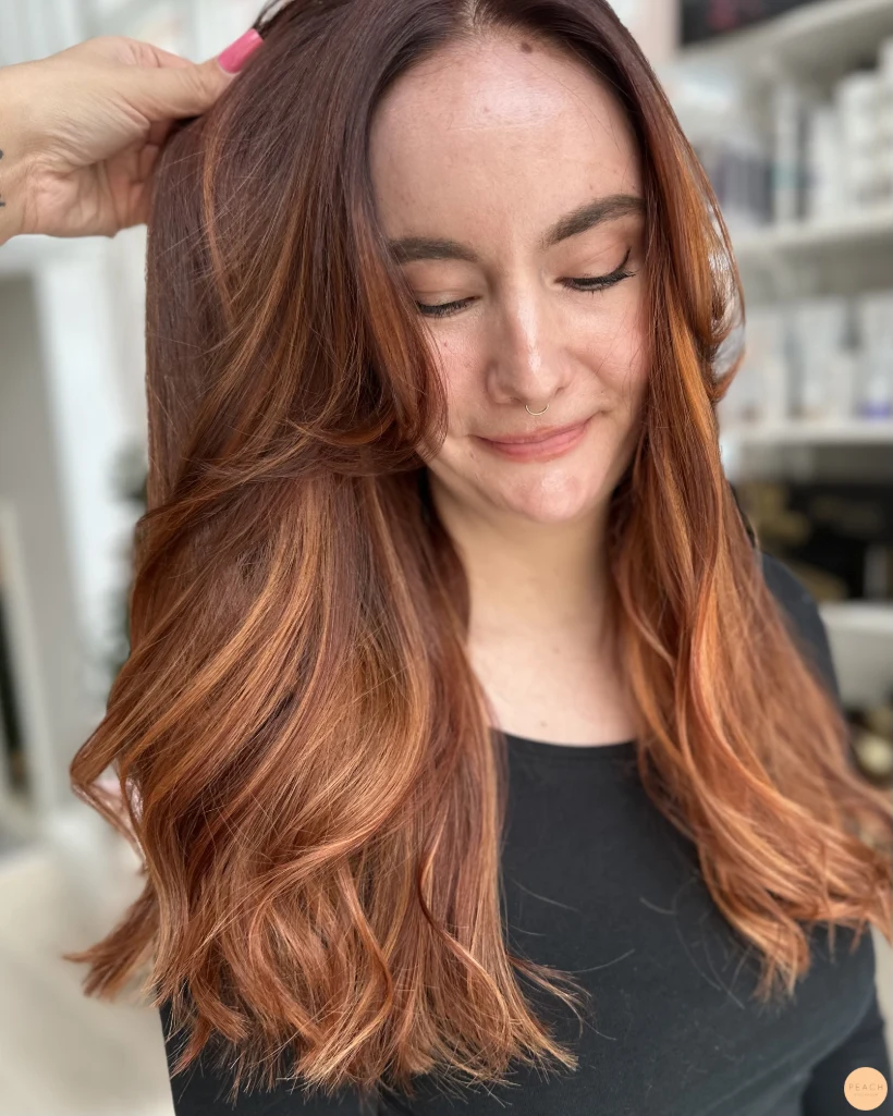 Copper balayage stor färgförändring