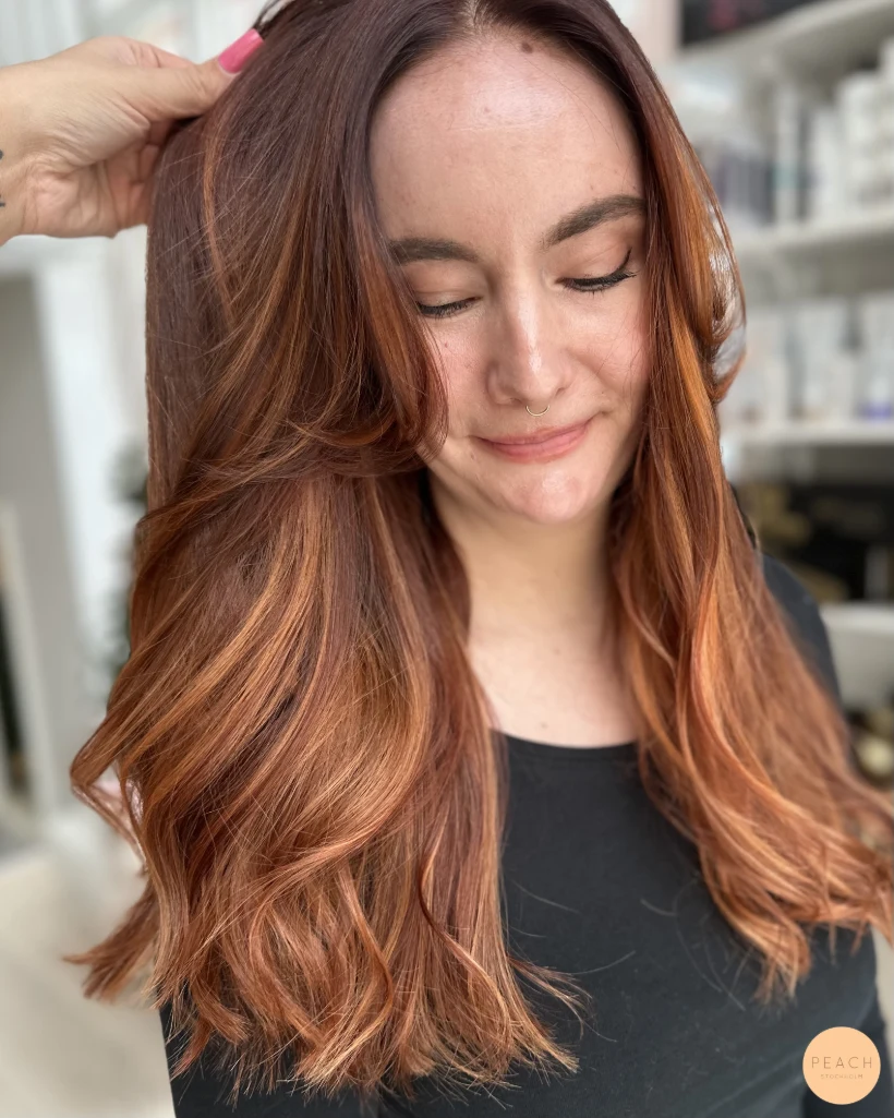 Copper balayage stor färgförändring