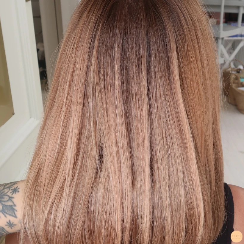 Copper peach hair colour balayage