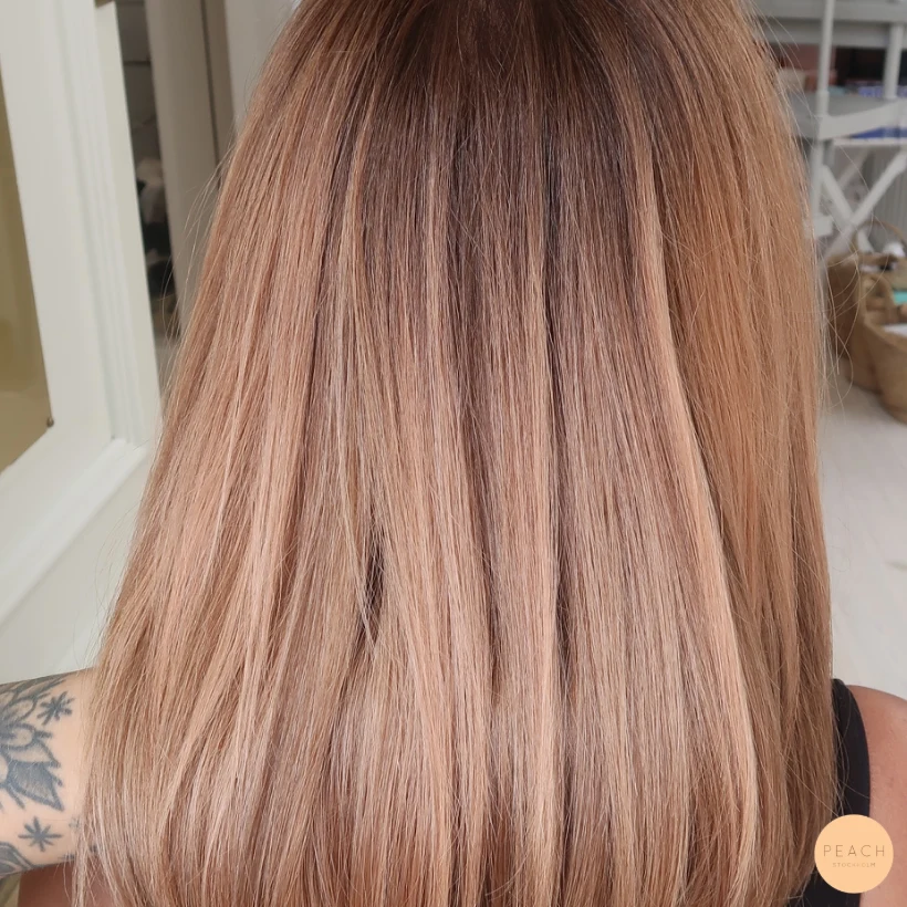 Copper peach hair colour balayage