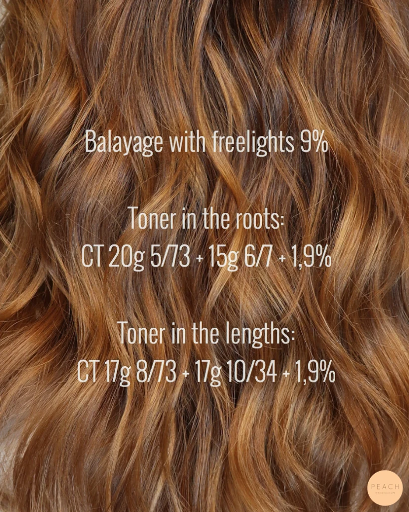 Balayage i brunt hår, varm hårfärg med toner av kanel och honung