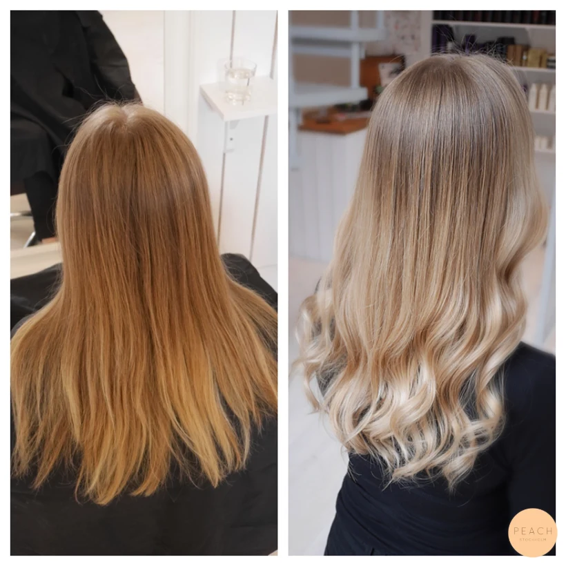Naturlig blond balayage med bevarad botten