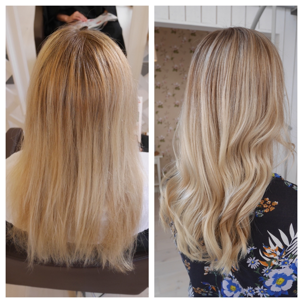 Sommarblond hårfärg med ljusa slingor