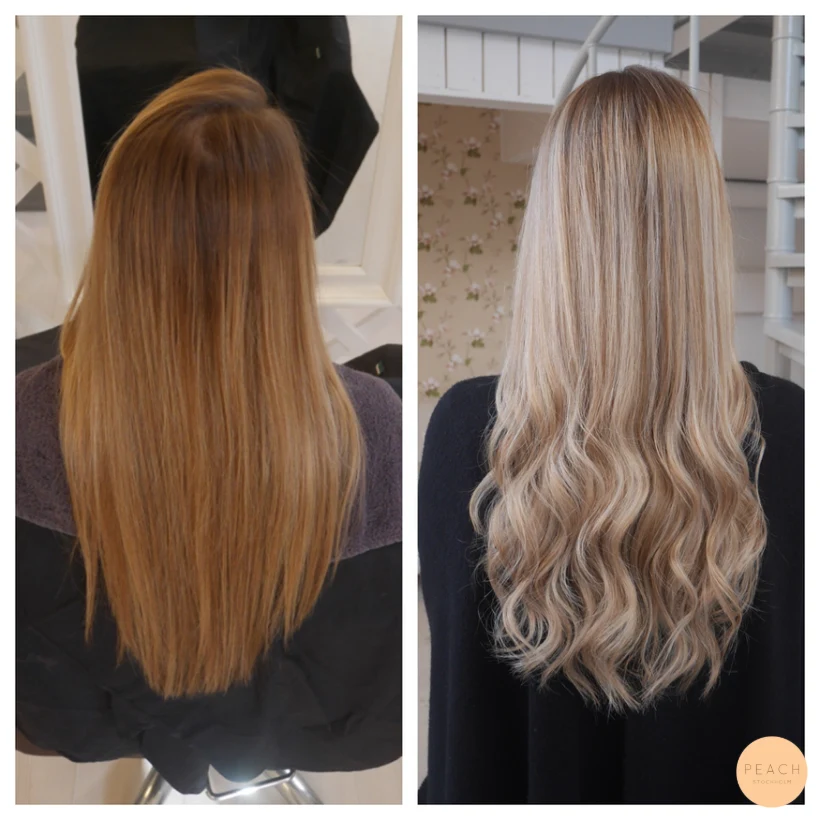 Från mörk till blond med ljusa slingor