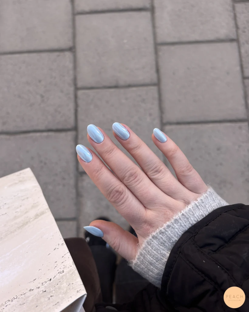 Light blue chrome nails