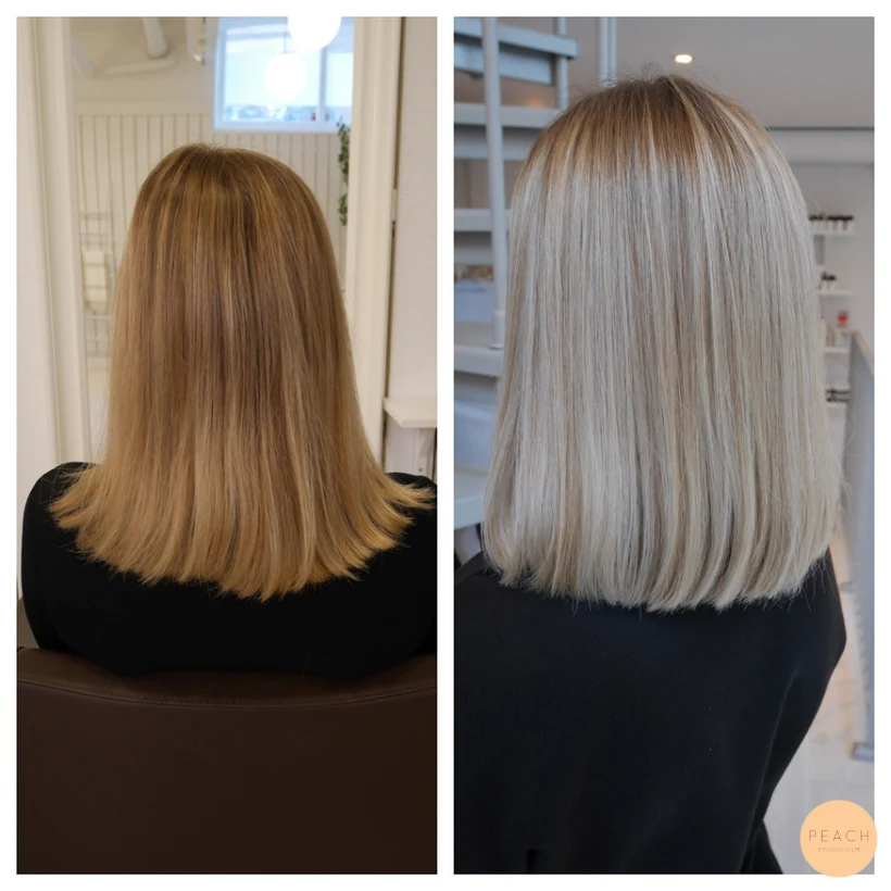 Kall blond lob med mjukt fejdade slingor