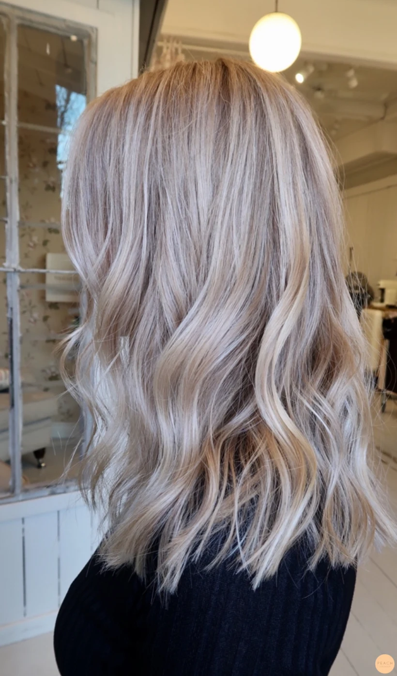 Ljusblond hårfärg med ljusa slingor och lob