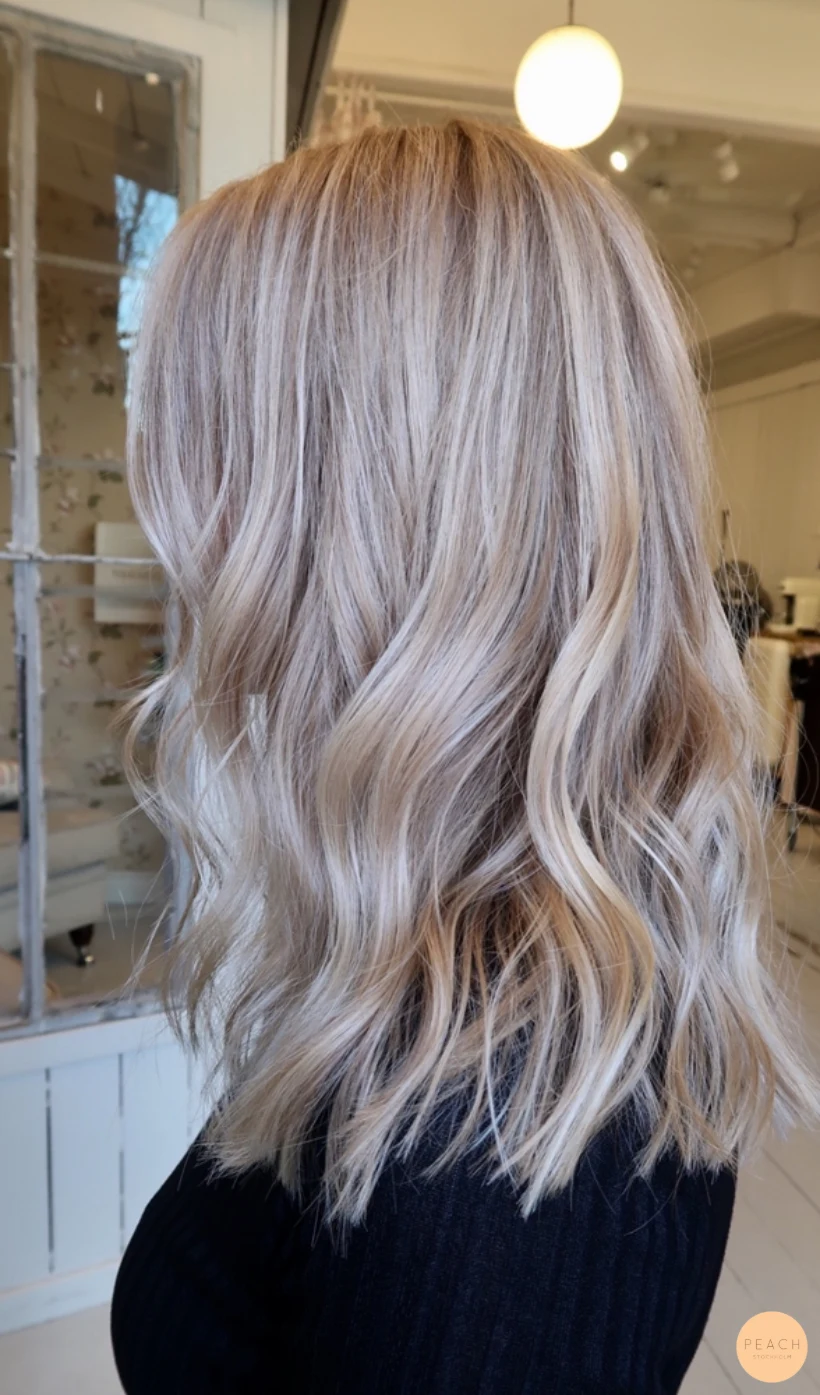 Ljusblond hårfärg med ljusa slingor och lob